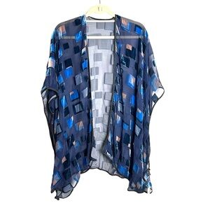 Anthropologie Kimono Unique Teal Blue Square Velvet Burn out kimono robe NEW